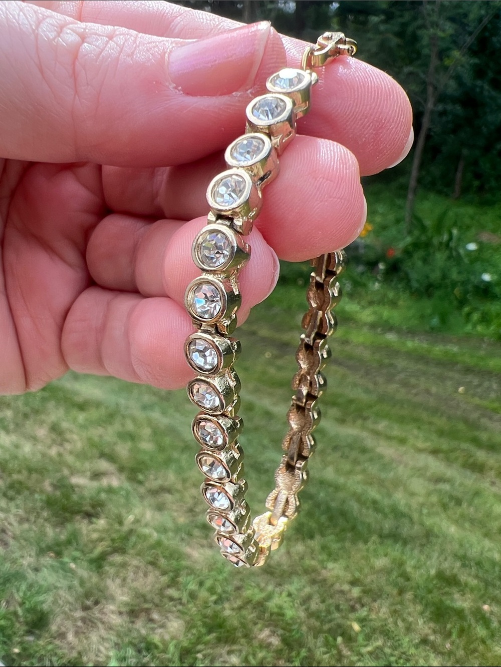 Vintage Gold Plated Round Crystal Rhinestone Tennis Bracelet